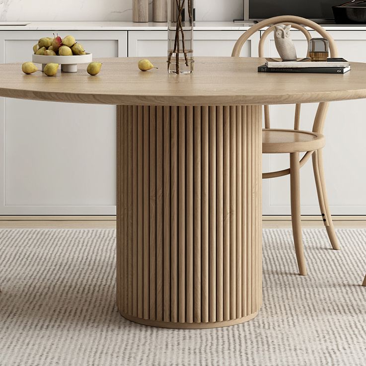 Ronde voetstuk Casual eettafel houten kleur vaste tafel met dennenhout massief hout