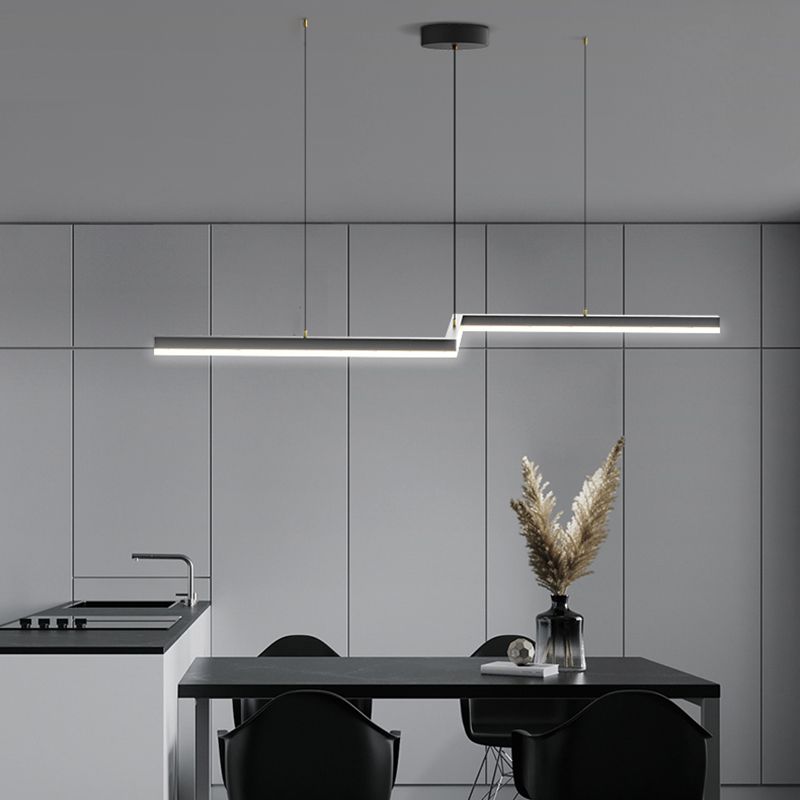 Linear Shape Island Light Modern Style Metal 1-Light Island Lighting in Black