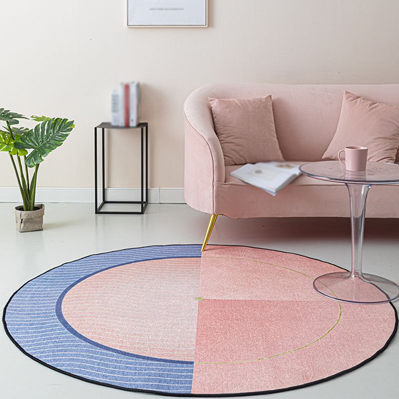 Modernism Swirl Stripe Pattern Rug Pink Chenille Rug Non-Slip Pet Friendly Washable Area Rug for Bedroom