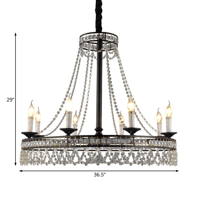 Black Round Chandelier Lamp Nordic Crystal 4/6/8 Heads Pendant Lighting Fixture for Living Room