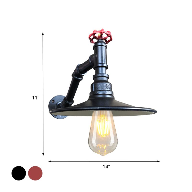 Flat Living Room Sconce Lamp Fixture Antiqued Iron 1 Head Black/Copper Wall Mounted Light with Valve Deco