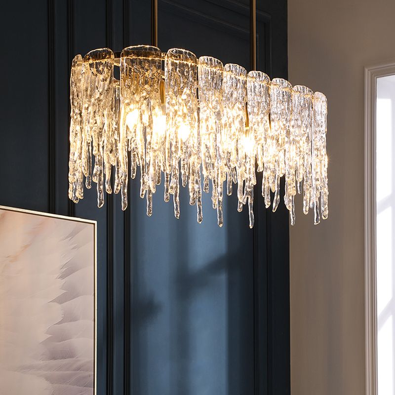 Icicle Shaped Glass Island Chandelier Lights Modern Living Room Hanging Pendant Lights