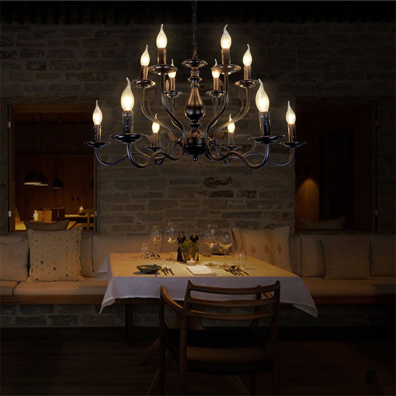 Lámpara de candelabro de araña vintage de 12 luces de 12 luces Lámpara colgante grande con una cadena de suspensión ajustable de 13.7 "