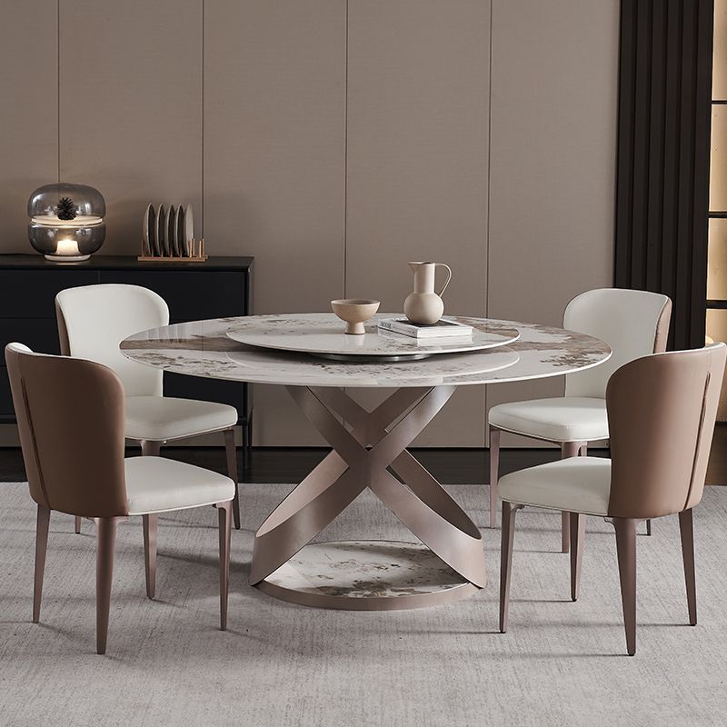 Sintered Stone Table for Restaurant Modern Round Table with Metal Pedestal