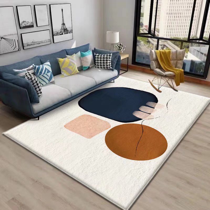 Color Block Rug Nordic Rug Polyester Stain Resistant Anti-Slip Rug for Room