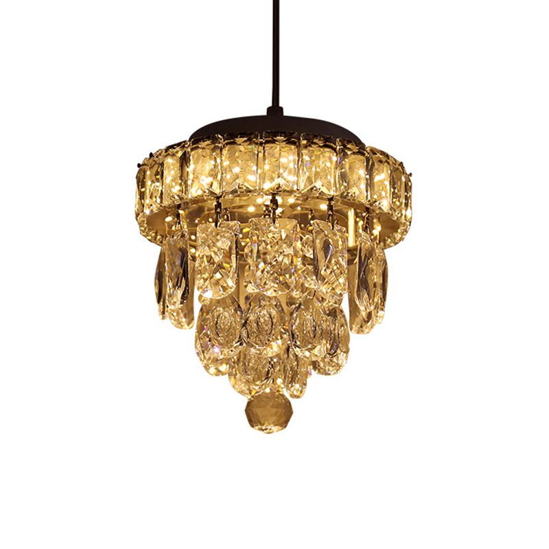 1-Light Pendant Lighting Modern 5-Tier Tapered Mini Clear Crystal Suspension Lamp