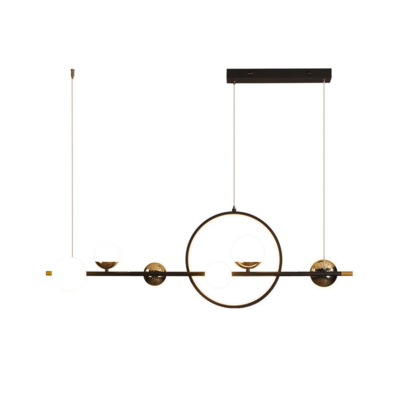 Modern Kitchen Island Fixture 6 - Head Metal and Glass Ceiling Pendant Lighting in Black