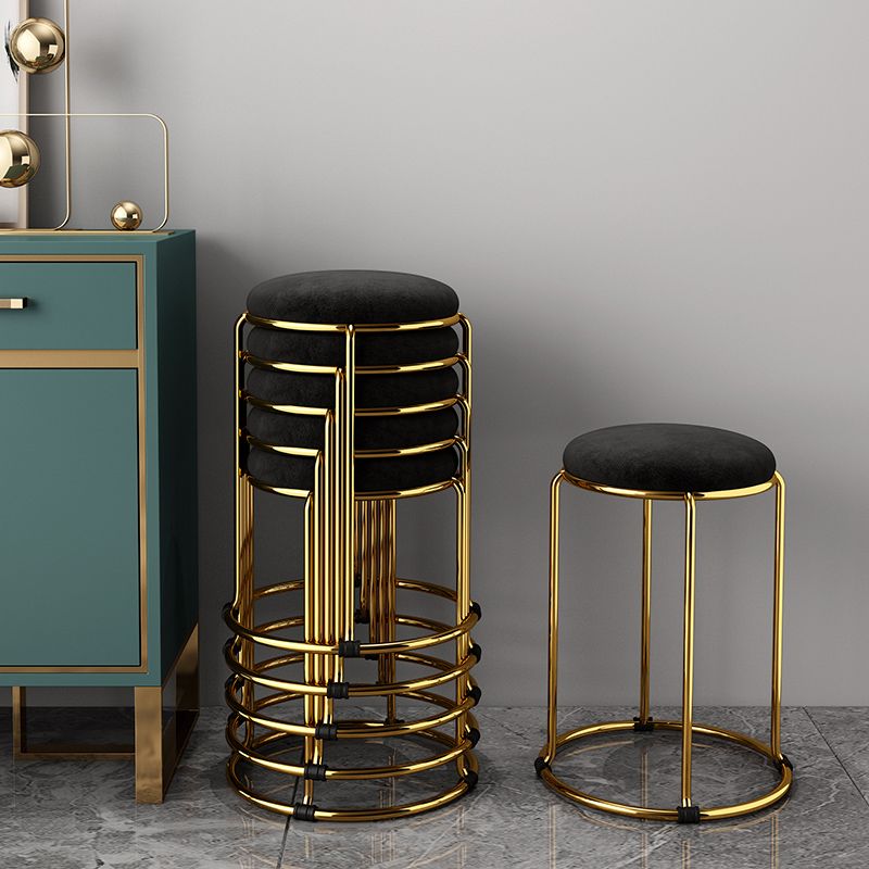 Velvet Upholstered Ottoman Solid Color Round Contemporary Metal Frame Ottoman