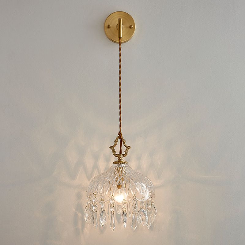 1-Light Wall Lamp Crystal Wall Mount Lamp with Glass Shade for Living Room