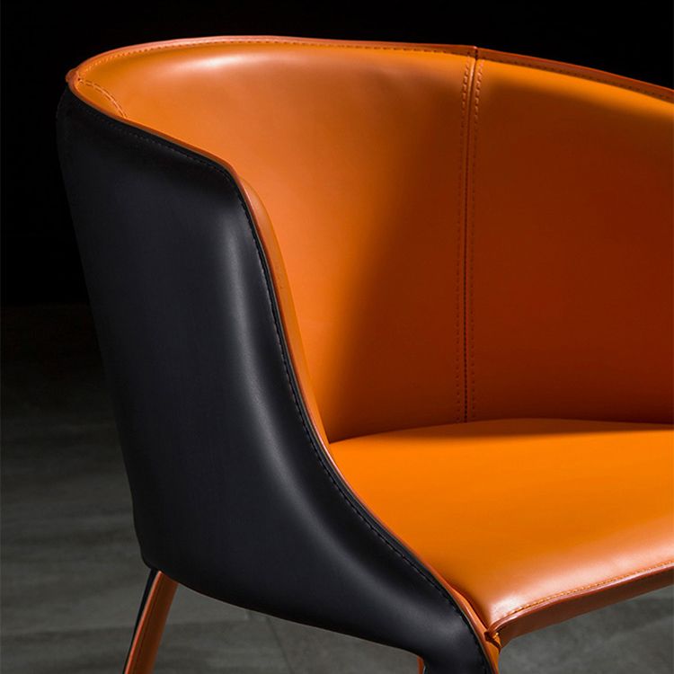 Designer Hotel Leather Arm Chair Matte Finish Solid Back Dining Chair