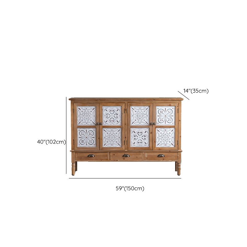 Distressed Wood Accent Cabinet Industrial Solid Wood Chest with Drawers