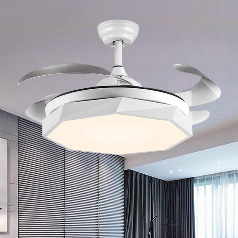 42 "breit facettierte Oktagon Deckenlampe Minimalismus Acrylgrau/Weiß/Rosa 4 Blades LED -Pendellventilator für Wohnzimmer