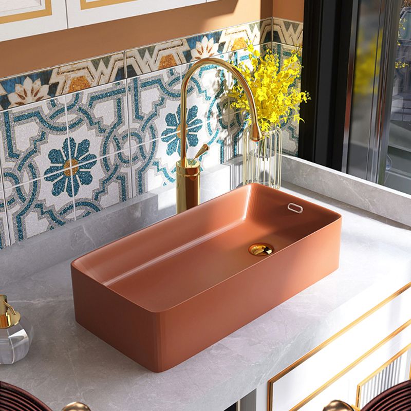 Contemporary Bathroom Sink with Single Faucet Hole Porcelain Rectangular Vessel