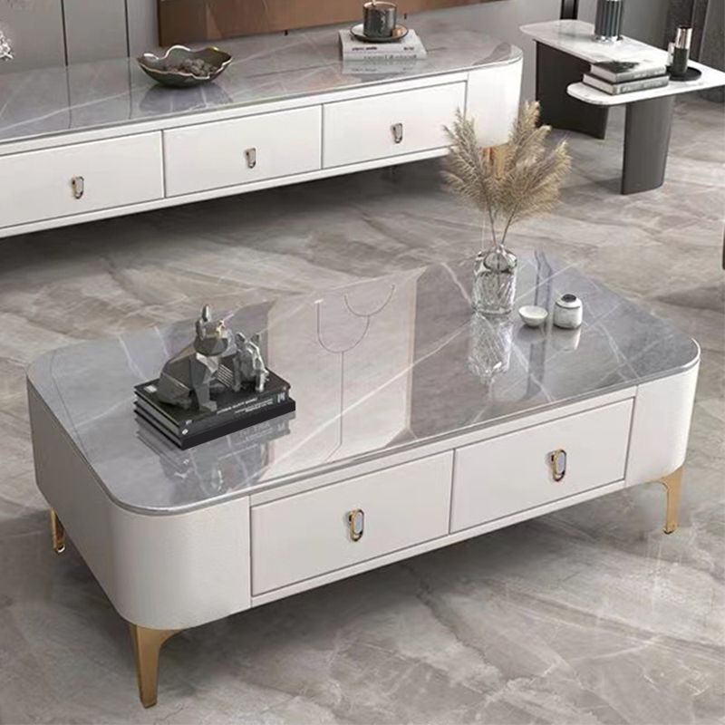 Triangle Slate Coffee Table Glam 4 Legs with 2 Storage Drawers