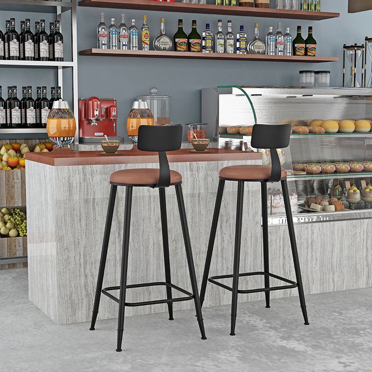 Industrial Armless Counter Stool Steel Cafe Bar Stool with Leather Cushion and Pedal