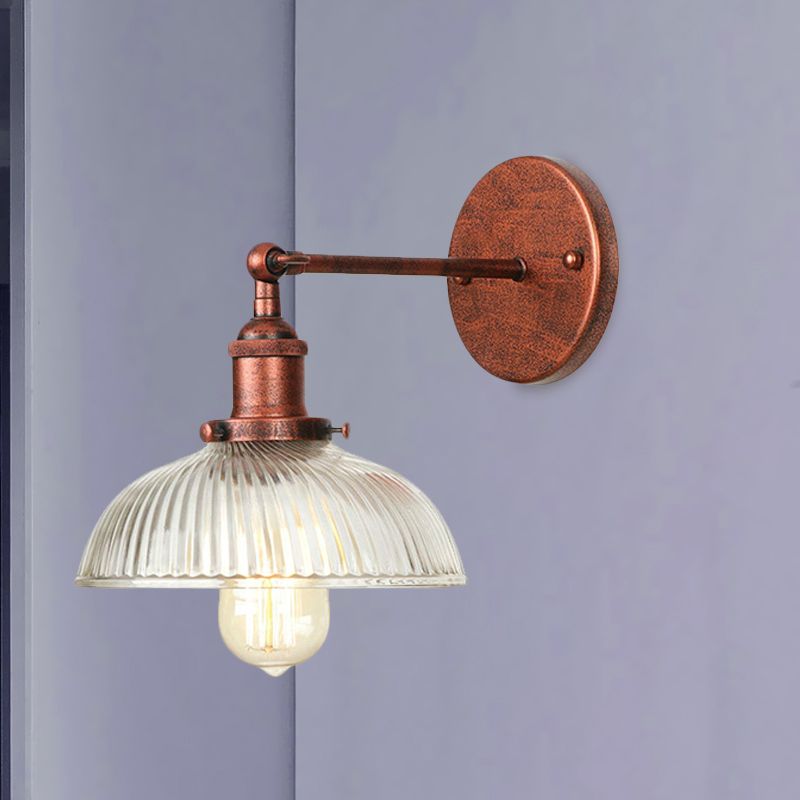 Rustic Style Dome Wall Lighting Fixture 1 Bulb Prismatic Glass Sconce Light in Black/Brass/Weathered Copper