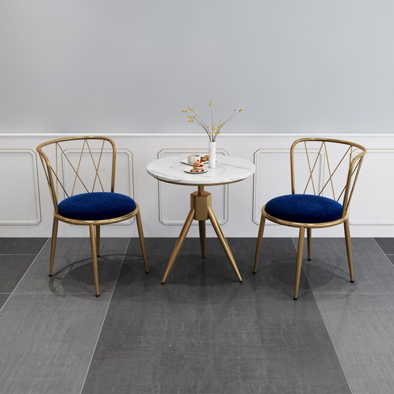 Silla de comedor de terciopelo Glam, sillas de comedor de metal sin brazos para uso doméstico