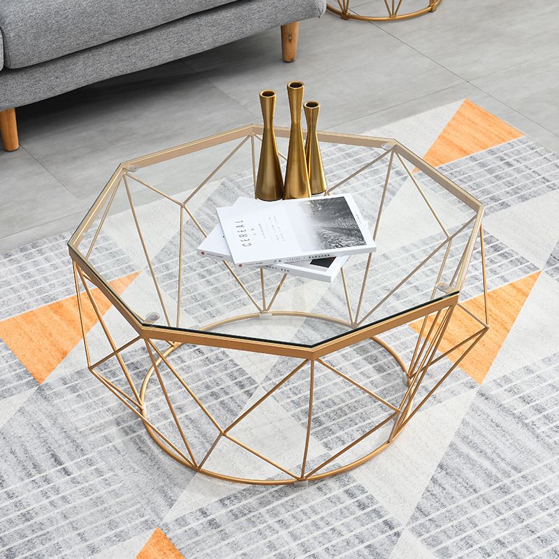 Modern Frame Coffee Table Round Glass Top Coffee Cocktail Table