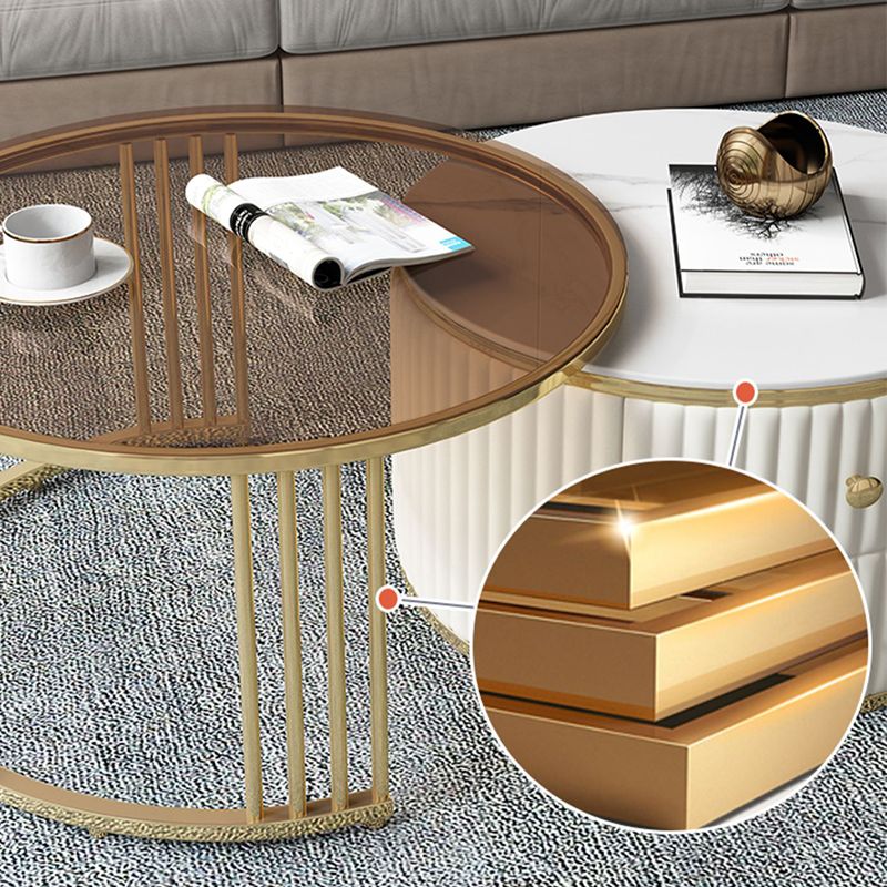 Round Coffee Table Glass Top Nesting Coffee Table Set with Golden Legs