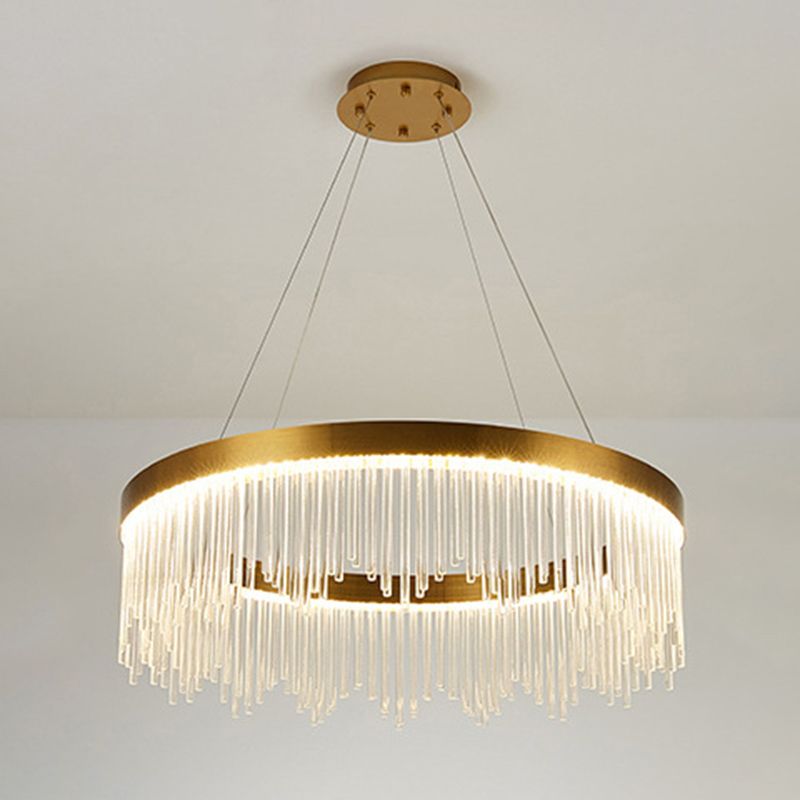 Modern Round Chandelier Glass Crystal Pendant Ceiling Lights with Adjustable Hanging Cord for Living Room