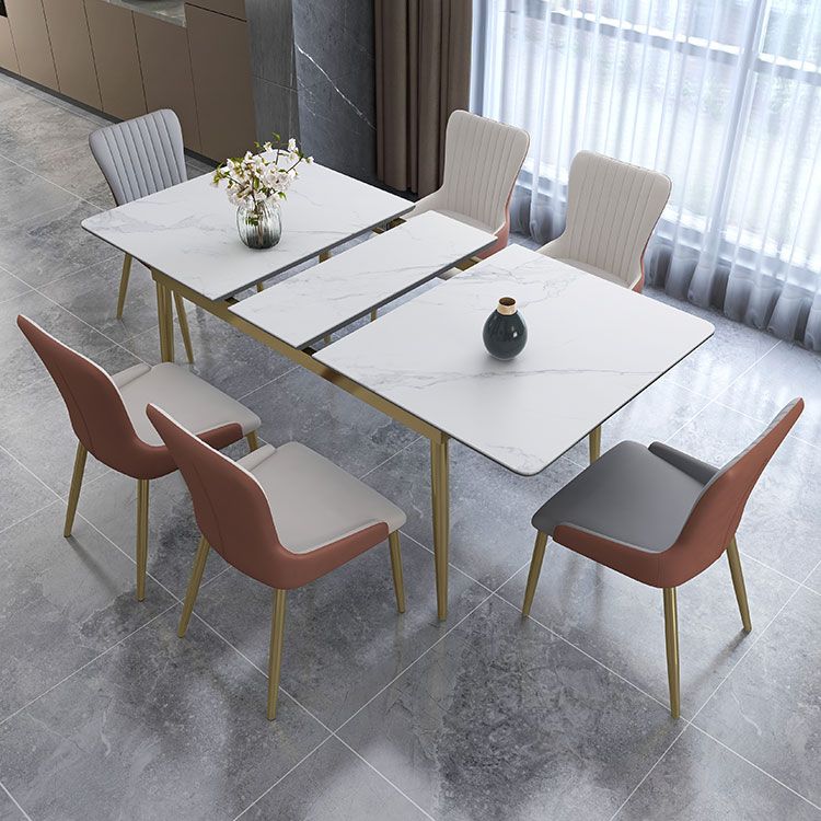 1/4/7 Pieces Stainless Steel Dining Table Set with Stone Top Glam Scalable Dinette Set
