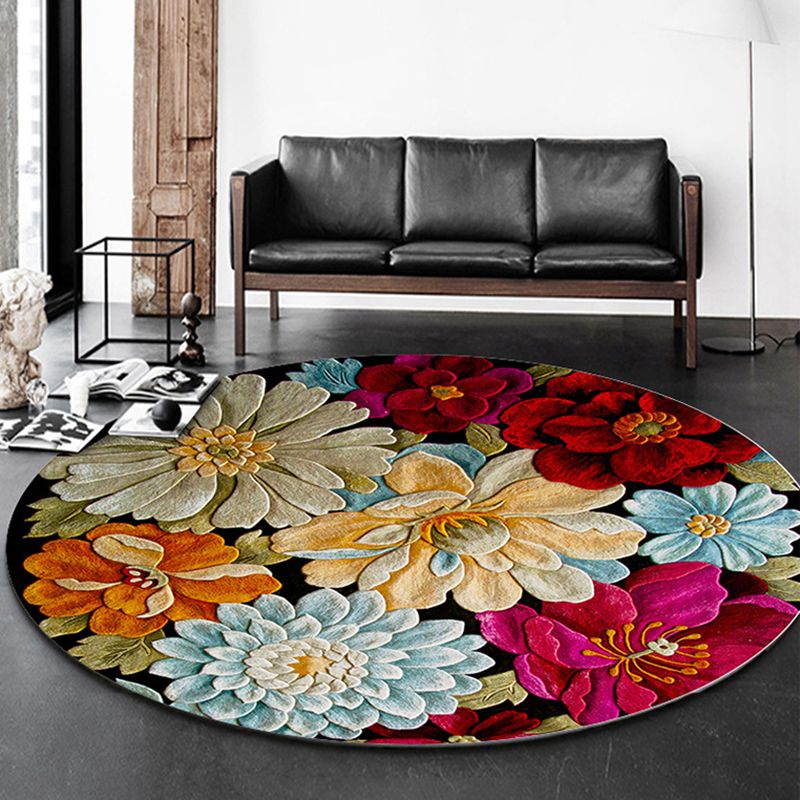 Mehrfarbiger Teppich mit Blumenmuster, moderner runder Teppich, rutschfester Teppich für die Heimdekoration