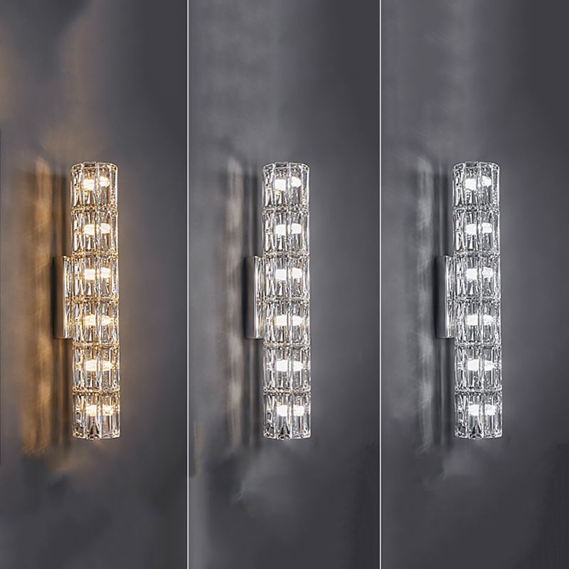 Postmodern Crystal Wall Light Cylinder Multi Light Wall Sconce for Living Room