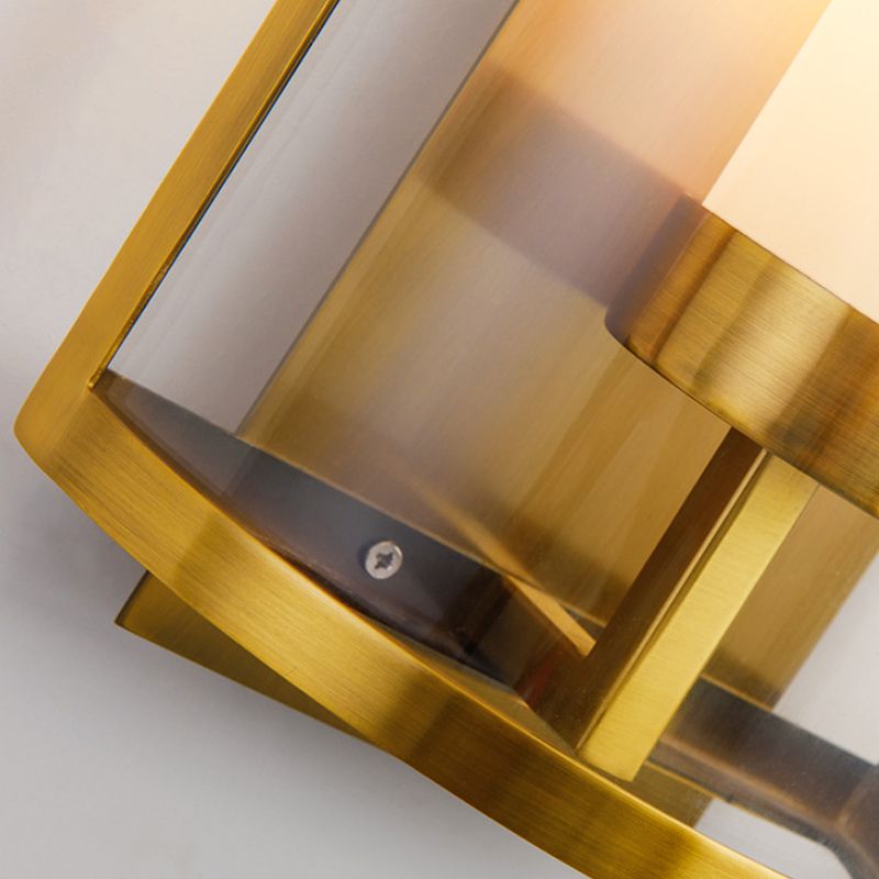 Lámpara de pared de medio cilindro dorado vidrio transparente 1 iluminación de montaje en la pared del dormitorio