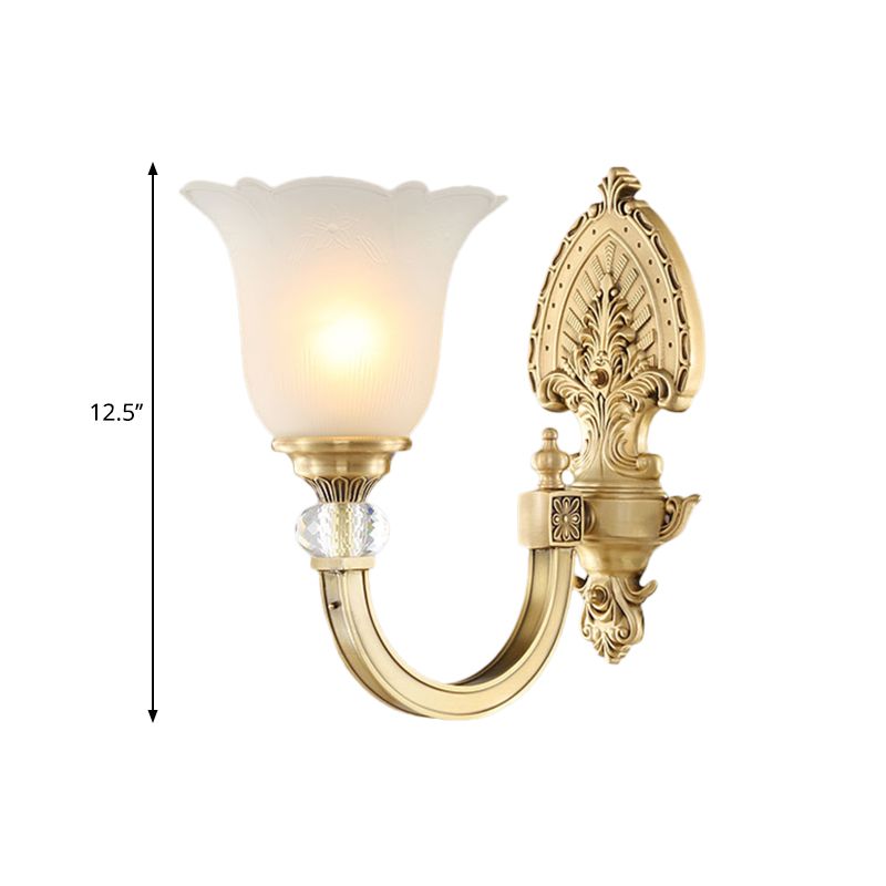 Bell Frosted Glass Wall Sconce Fixture Vintage Style 1/2-Head Bedside Wall Light with Golden Backplate