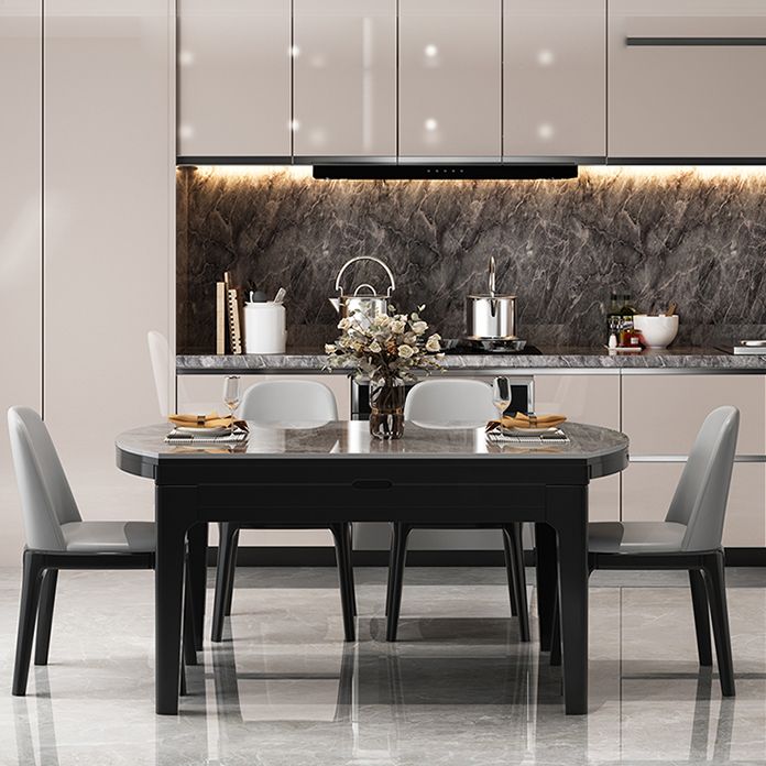 Round Modern Stone Dining Table Extendable for Small Spaces in Grey