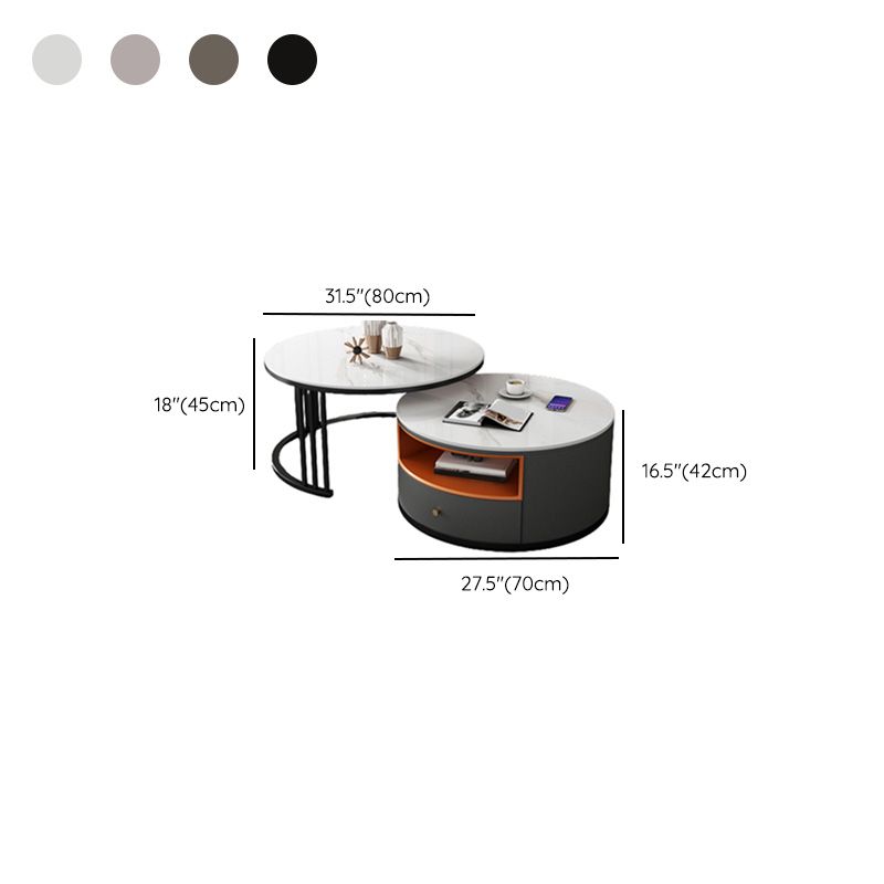 Round Coffee Table Set Frame Nesting Coffee Table Set with 2 Drawers