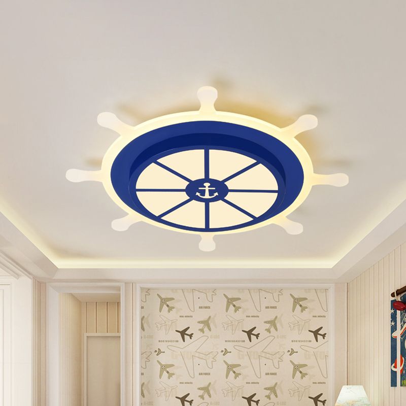 Rudder Kindergarten Flushmount Light Acrylic 19.5"/23.5" W LED Kids Close to Ceiling Lamp in Blue, Warm/White Light