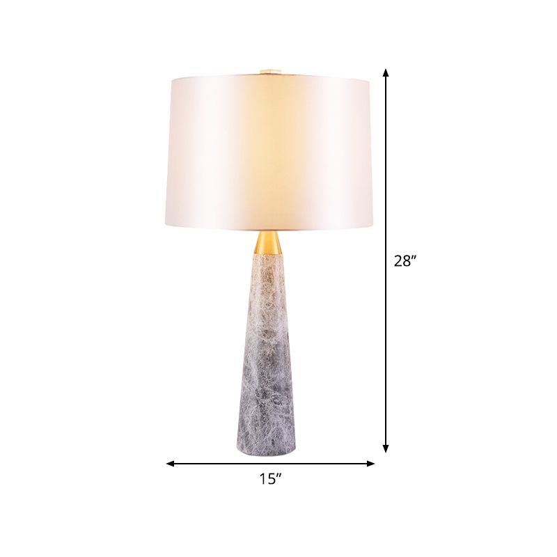 Fabric Drum Shape Study Lamp Modernist 1 Head White Task Lighting with Marble Base
