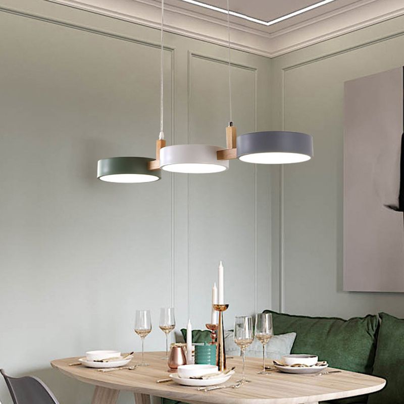 3-Light LED Island Light in Modern Creative Style Wooden Macaron Pendant Light with Acrylic Shade