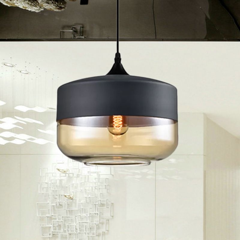 5 "/ 7" / 8 "de large tambour / cylindre / pot transparent en verre transparent pendant moderne 1 clair de suspension blanche / noir clair