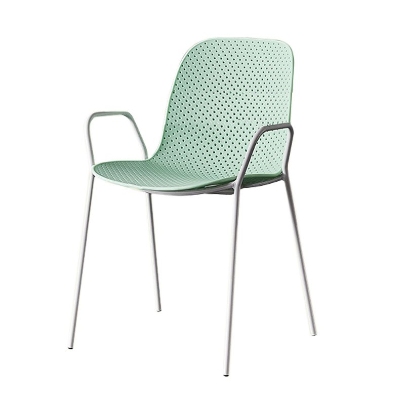 Contemporary Style Arm Chair Plastic Dining Chair with Metal Base