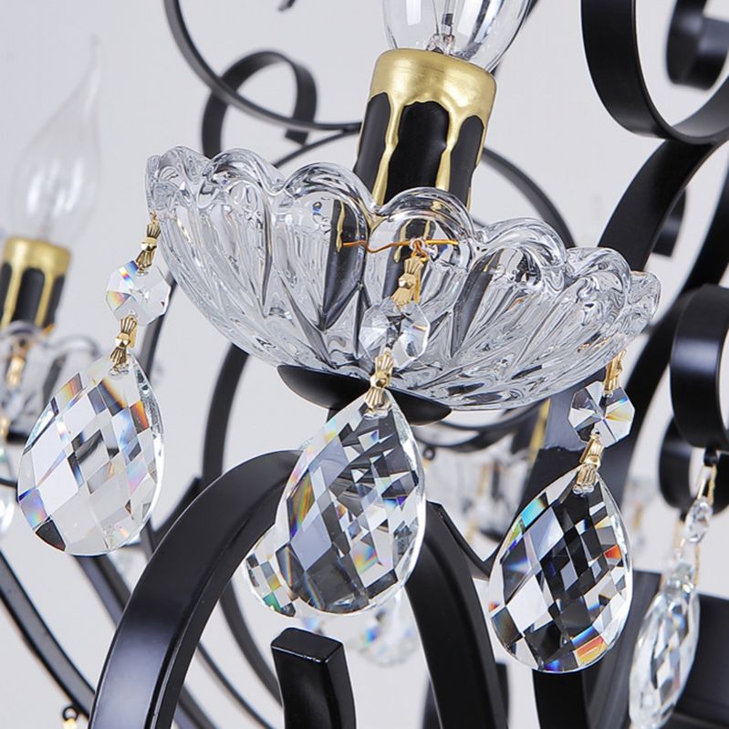 Black Chandelier Lamp Vintage Metal Candle Chandelier Lighting Fixtures with Crystal Drop