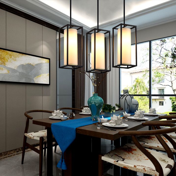 Cilinder eetkamer hanglampverlichting stof moderne suspensie hanger licht in beige