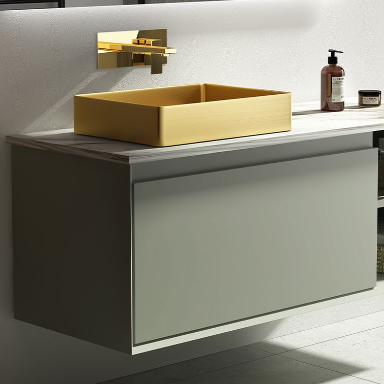 Modern Vessel Sink Metal Rectangular with Pop-Up Drain Vessel Bathroom Sink