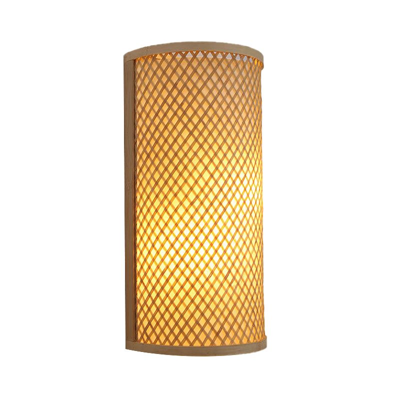 Half-Cylinder Bamboo Wall Mount Light Lodge Style 1-Light Beige Wall Light Sconce for Hallway