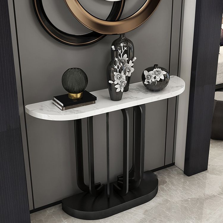 Glam Marble Console Accent Table Half Moon Console Sofa Table for Hall
