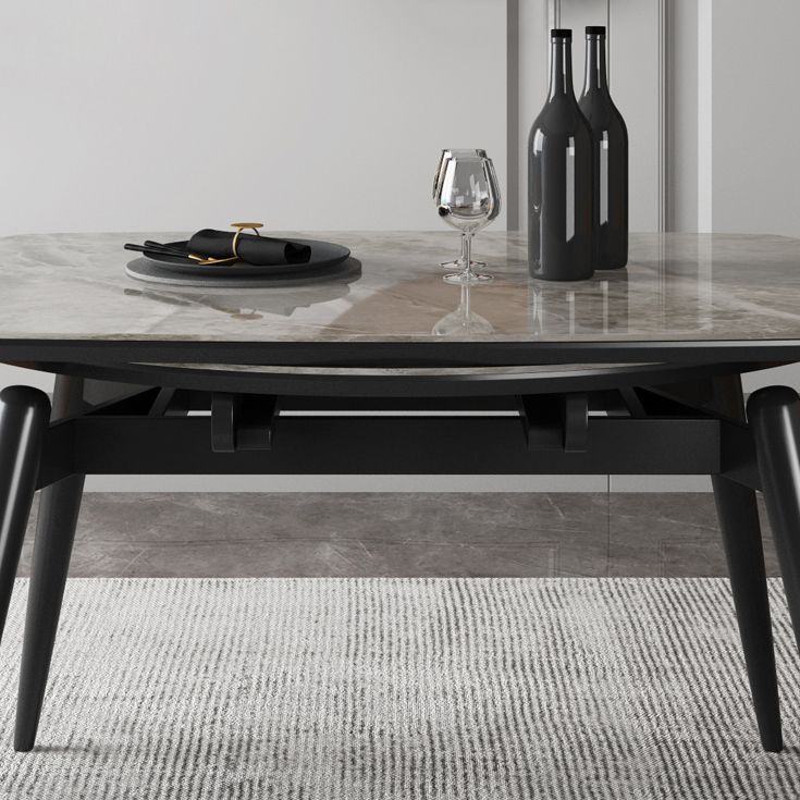 Sintered Stone Top Extendable Round Table for Restaurant Modern Dining Table with Black 4 Legs