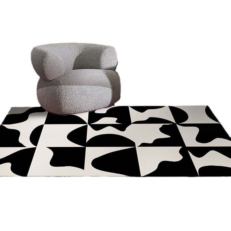 Stylish Black and White Textured Rug Polyester Area Carpet Anti-Slip Washable Rug