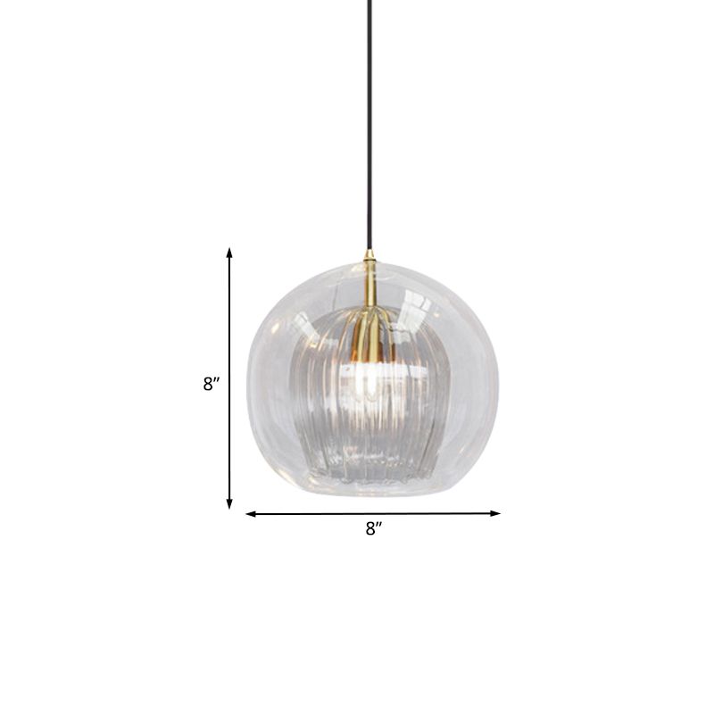 Globe Double Shade Luz colgante de vidrio transparente simple 1 Bulbo de comedor de comedor en oro, 6 "/8" de ancho