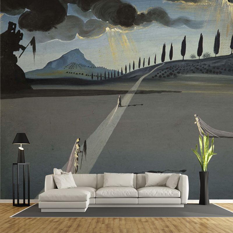 Surreal Dali Artwork Mural Decal Grey Ghost Bride in Night Street Wall Covering for Home