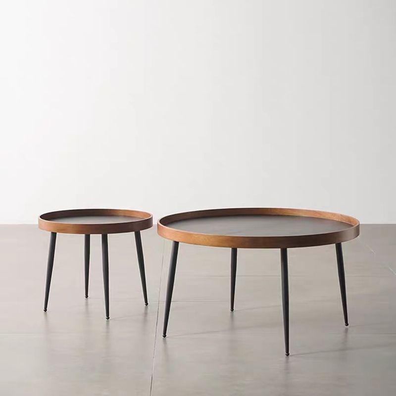 4 Legs 1/2 Round Coffee Table Solid Wood Coffee Table Set in Brown