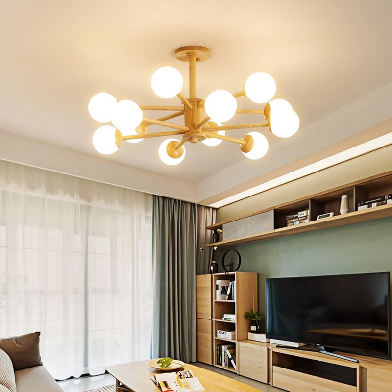 Beige Chandelier Light Fixtures Modern Multi-Head Hanging Pendant Lamps with White Glass Shade