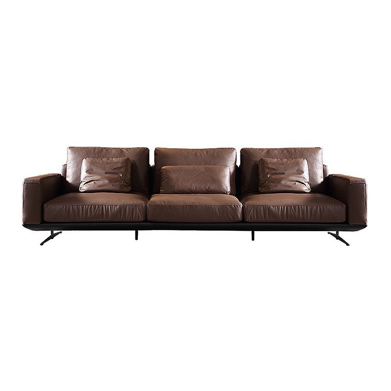 Sofá con brazo cuadrado y chaise de cuero genuino seccional marrón oscuro para sala de estar