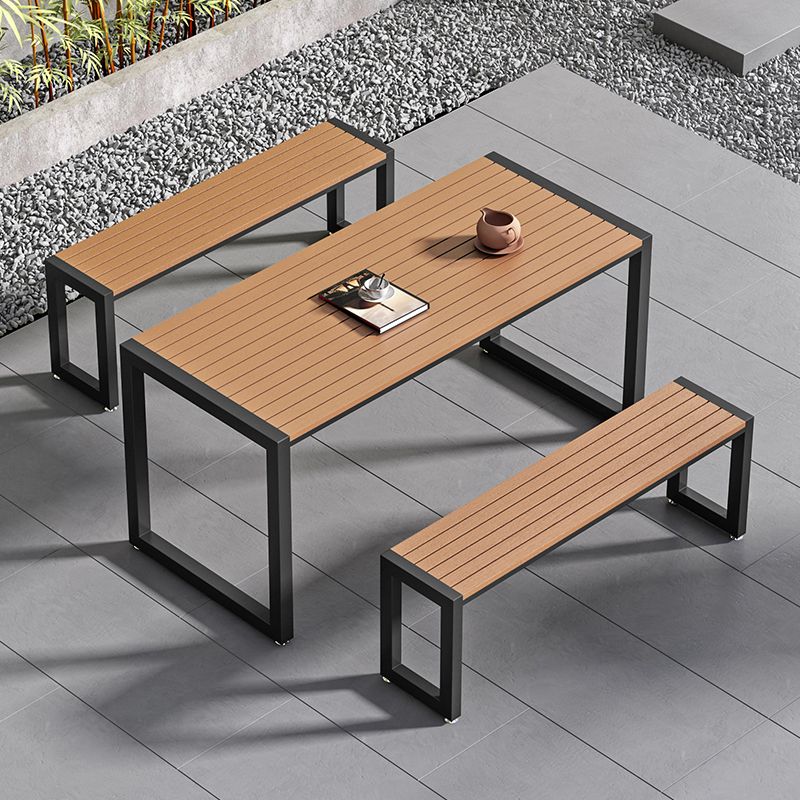 Faux Wood Dining Table Set Contemporary 1/3/5 Pcs Outdoor Dining Set