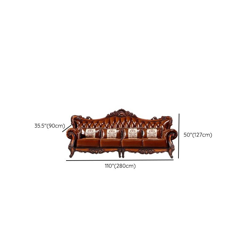 Classic Tufted Split-Back Seating Flared Arm Sofa with Pillows in Brown